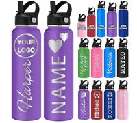 Gourde Isotherme Personnalisable avec Nom Logo Gravée 350/530/700/950/1150Ml Bouteille d'Eau En Acier Inoxydable avec Paille Couvercle Poignée Double Paroi Isolée Cadeaux pour Ecole Sport Bureau
