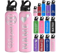 Gourde Isotherme Personnalisable avec Nom Logo Gravée 350/530/700/950/1150Ml Bouteille d'Eau En Acier Inoxydable avec Paille Couvercle Poignée Double Paroi Isolée Cadeaux pour Ecole Sport Bureau