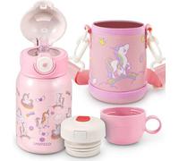 Gourde isotherme pour enfants, 450 ml, sans BPA, avec paille, pour garçons/filles, pour la maternelle, l'école, les voyages