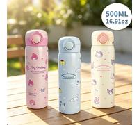 Gourde isotherme Sanrio Série 316 en acier inoxydable avec couvercle à ouverture automatique 500 ml, blanc crème, rose et bleu, 3 couleurs, bouteille d'eau portable étanche pour usage quotidien (1 piè