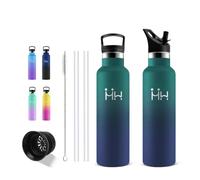 Gourde Isotherme, Sans BPA, Gourde Inox 500ml, Anti Fuite, Pour École | Bouteille Isotherme Double Vide, 24h Froid & 12h Chaud, Gourde Réutilisable Pour Bureau, Avec 6 Pailles et 1 Brosse à Pailles