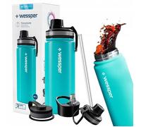 Gourde isotherme - WESSPER - ActiveMax Steeline - Acier inoxydable - 500 ml - 3 bouchons