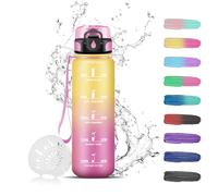 Gourde pour enfants - 0,5 l - Bouteille anti-fuite avec filtre - Peut être transportée - Pour l'école, le camping - Jaune-rose