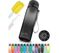 Gourde pour tout-petits en Tritan - sans BPA - 350 ml, 500 ml, 750 ml - légère - pour les tout-petits, l'école - noir-gris