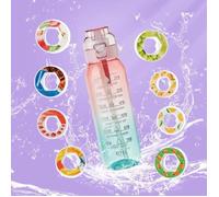Gourde Sport 1000ml Étanches Gourde Paille Équipé de avec dosettes en 8 saveurs Pods parfumés 0 sucre Orange transparent + bleu