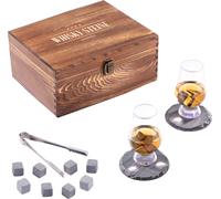 GOURMEO Whisky Stein Geschenkset - Set de 2 verres à whisky tulipes avec 8 glaçons réutilisables en pierre de basalte - Avec verres, pinces,