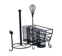 Gourmet Basics by Mikasa 5176813 Avilla Panier de rangement pour assiettes de pique-nique et couverts avec porte-serviettes en papier, alliage d'acier, noir antique