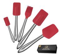 Gourmet Easy Set de 5 Spatules Silicone Inox, Résistant Chaleur (Red) | Spatule, cuillère en silicone et pinceau de cuisine, idéal pour ustensiles antiadhésifs.