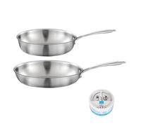Gourmet - Lot de 1 poêle inox 28 cm, 1 sauteuse inox 24 cm, 1 pierre d'argent® citron 300 g pour l'entretien de l'inox