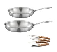 Gourmet - Lot de 2 poêles inox 24 et 28 cm, 1 coffret 4 couteaux de cuisine