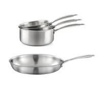 Gourmet - Lot de 3 casseroles inox 16/18/20 cm et 1 poêle inox 32 cm