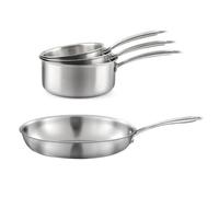 Gourmet - Lot de 3 casseroles inox 16/18/20 cm et 1 poêle inox 32 cm