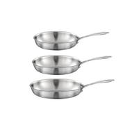 CUISINOX - Gourmet - Lot 3 poêles triply tout inox 24-28-32 cm avec poignée fixe - Compatible tous feux - Acier Inox 18/1 - Finition Satinée - Sans PFAS, PTFE, PFOA - Made in France