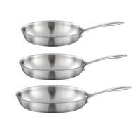 CUISINOX - Gourmet - Lot 3 poêles triply tout inox 24-28-32 cm avec poignée fixe - Compatible tous feux - Acier Inox 18/1 - Finition Satinée - Sans PFAS, PTFE, PFOA - Made in France