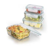 GOURMETmaxx Boîtes de conservation en verre Klick-it, set de 4 | Excellent pour le lave-vaisselle, le micro-ondes, le four et le congélateur | Etanche à l'air & anti-fuite