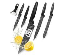 GOURMETmaxx Lot de 6 couteaux de cuisine avec revêtement anti-adhésif | Couteau de cuisine, couteau à pain, à découper, éplucheur et universel + éplucheur en céramique pour couper sans effort les