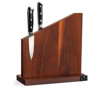 Gourmetop Porte-couteaux magnétique avec aiguiseur intégré, 100 % bois d'acacia magnétique sans couteaux, support de couteaux magnétique double face solide pour l'organisation du comptoir de cuisine