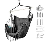 Goutime Chaise Suspendue XXL, avec 2 Coussins et 1 Oreiller pour Cou | balançoire de détente avec barre d’acier renforcée et pochette de rangement latérale (Gris foncé)