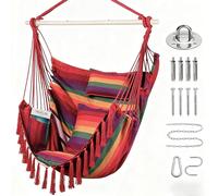 Goutime Chaise Suspendue XXL, avec 2 Coussins et 1 Oreiller pour Cou | balançoire de détente avec barre d’acier renforcée et pochette de rangement latérale (Arc-en-Ciel)