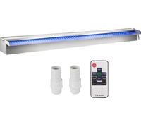 Gouttière de piscine en cascade 120 x 11,5 x 8 cm Fontaine de piscine en cascade en acier inoxydable avec bande LED coloréeConnexion de tuyau à distance, résistante à la corrosion pour étang jardin pi