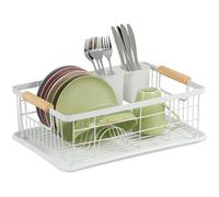 Gouttoir, Panier À Couverts Et Bac De Séchage, Support À Vaisselle De Cuisine, Plastique, Métal, Blanc - Relaxdays