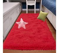 GOUTUI Tapis Shaggy Longues Soft 55 x 400 cm Dessous Antidérapant Tapis de Décoration Moelleux Décoration Intérieure pour Salon Chambre Filles Enfants, Rouge