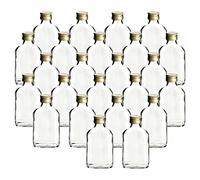 gouveo Lot de 24 bouteilles en verre flasque de 100 ml avec bouchon à vis doré - petite bouteille 0,1 l à remplir - bouteilles d'alcool vides pour liqueur, whisky, gin, brandy, cognac (FF100G)