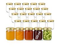 gouveo Lot de 25 bocaux de conservation 125 ml Helix avec couvercles à vis dorés - Petits bocaux de conservation avec bouchon à vis TO53 - Pots à visser pour confiture, miel, fait maison (HEG125G)