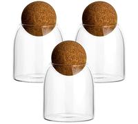 gouveo Lot de 3 bocaux de conservation ronds en verre borosilicate de 400 ml avec bouchon à billes - Bocaux de conservation en borosilicate avec bouchon en liège - Récipient en verre cuisine pour