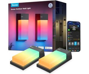 Govee Applique Murale Extérieur RGBIC, 1500lm LED Applique, IP65, lot de 2 | 2700K-6500K Applique Murale Intelligente, 45 Modes de Scènes, Lumière DIY, Matter/Alexa/Google, Véranda, Balcon, Terrasse