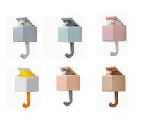 GOWENIC Crochets Adhésifs Chat Peu Encombrants avec Décor à Double Usage, Motif de Chat de Dessin animé Joyeux, Idéal pour les Locataires, 4,13x1,97x1,77 Pouces (6 pièces)