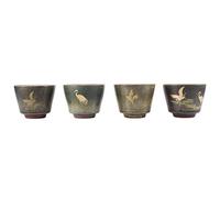 GOWENIC Ensemble de Tasses à thé Cuites au Four de Style Japonais |4 Tasses en Céramique Vintage pour Cadeaux de Dégustation de thé Kung Fu (Profitez des Quatre Saisons)