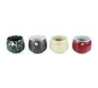 GOWENIC Ensemble de Tasses à thé Cuites au Four de Style Japonais |4 Tasses en Céramique Vintage pour Cadeaux de Dégustation de thé Kung Fu (Bonheur continu)