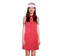 GOWENIC Ensemble Tablier de Serveur à Rayures Rouges et Chapeau à Nœud Papillon | Costume de Serveur rayé pour Soirée de Dîner Rétro de Carnaval