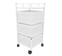 GOWENIC Organisateur de Panier en Blanche sur Roues |Chariot de Stockage Rotatif à 3 Niveaux pour Fruits, Légumes, Cosmétiques, Jouets (Blanc 3 Niveaux)