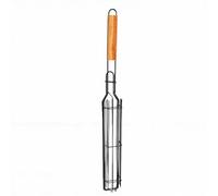 GOWENIC Panier Rotatif pour Gril Barbecue Légumes Viande Fruits de Mer | Poignée en bois de chêne, fermoir sécurisé, cage sans brochettes, cuisson en plein air, grille de gril à chaleur uniforme