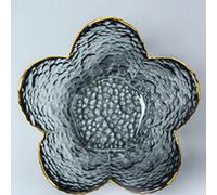 GOWENIC Plat à Bibelots en Verre Pétale de Fleur, Petit Plateau Porte-bijoux pour Bagues, Boucles d'oreilles, Clés, Fourre-tout Décoratif Gris avec Contour doré, Cadeau d'anniversaire (Grand)