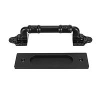 GOWENIC Poignée de Porte de Grange Noire Double Face pour Intérieur | Conception à montage encastré, poignée montée en , aucun trou nécessaire, aluminium durable, quincaillerie de ferme moderne