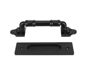 GOWENIC Poignée de Porte de Grange Noire Double Face pour Intérieur | Conception à montage encastré, poignée montée en , aucun trou nécessaire, aluminium durable, quincaillerie de ferme moderne
