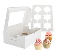 GOYADA Lot de 30 Boîte à Cupcakes 6 Trous, Boîte à Muffins avec Fenêtre Transparente, Boîtes à Gâteaux en Carton pour Cupcakes, Décoration de Gâteaux - Blanc