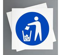 GOYAPRINT Lot de 2 panneaux obligatoires d'utilisation de la corbeille 19 x 19 cm - Panneau PVC rigide 2 mm - Pictogramme obligatoire - Tirer les déchets - Intérieur et extérieur (poubelle)