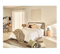 Lit coffre best mobilier 155 x 200 x 100 cm en tissu sommier a lattes pour 2 personnes de couleur beige Beige G