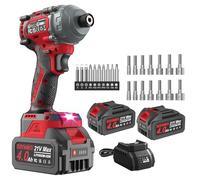 GoYwato 1/4" Visseuse à Chocs Sans Fil 290N·m - 21V Tournevis à Percussion Brushless avec 2 Batteries 4,0 Ah & 14 Douilles & 10 Embouts pour Travaux de Vissage Difficiles, Rouge