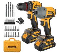 GoYwato Perceuse Combi 21V avec Moteur Sans Balai | 60Nm Perceuse-visseuse 3/8" & 300Nm Visseuse à Chocs 1/4", Chargeur Rapide & 30 Accessoires, pour Bricolage et Réparations