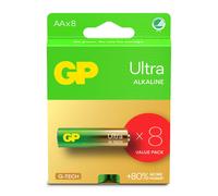 GP Batteries Ultra Alkaline GP15AU - Pile AA/LR06 Alcaline 1.5V, Diamètre 1.45cm, Hauteur 50.5mm, Boîte de 8, Certification IEC 60086-2