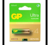 GP Batteries Ultra Alkaline GP15AU Pile AA/LR06 1.5V Alcaline Usage Unique 4 Pcs, IEC 60086-2, Diamètre 14.5mm, Température Opération -18°C à 50°C
