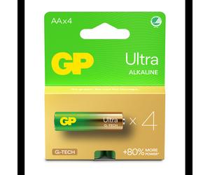 GP Batteries Ultra Alkaline GP15AU Pile AA/LR06 1.5V Alcaline Usage Unique 4 Pcs, IEC 60086-2, Diamètre 14.5mm, Température Opération -18°C à 50°C