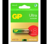 GP Batteries Ultra Alkaline GP15AU - Pile AA/LR06 Alcaline 1.5V, Diamètre 1.45cm, Hauteur 50.5mm, Boîte de 8, Certification IEC 60086-2