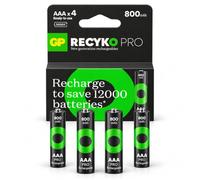 GP Recyko Pro Lot de 4 piles rechargeables AAA Slim Ni-Mh 1,2 V