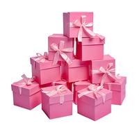 GP SUP 12 boîtes carrées avec couvercle, boîtes cadeaux roses en papier kraft, pour anniversaires, Noël (rose, 10 x 10 x 10 cm)